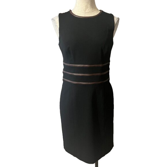 Lauren Ralph Lauren Dresses & Skirts - Ralph Lauren Sheath Dress 8 Black Brown Leather Trim Career Stretch Sleeveless